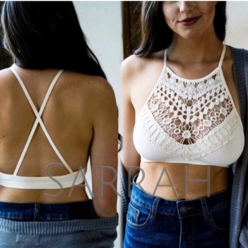 New Amazing Crochet Detailed Pull Over Bralette Bra Top Brami Crop Top - Picture 2 of 11